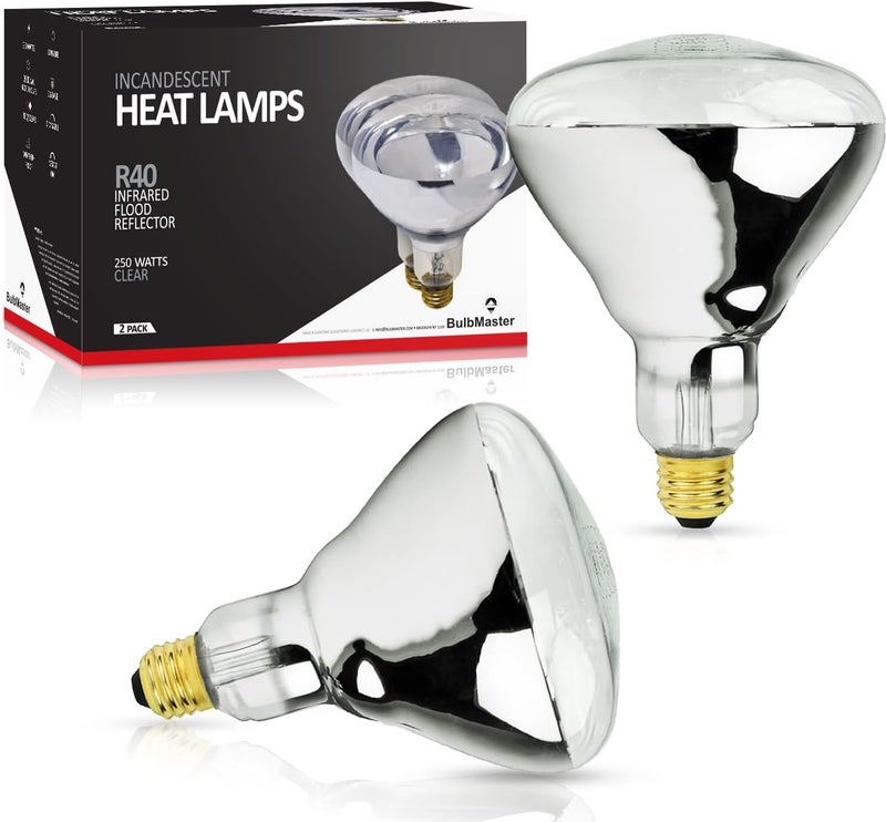 BULBMASTER 250 Watt Heat lamp Bulb for Bathroom R40 Incandescent Shower Heat Lamp Clear Infrared Bath Light 250R40 Chicken Light Bulb E26 Base 2 Pack - Image 1